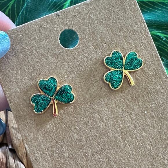 BOGO FREE Three leaf clover, glitter studs, lucky girl  - Picture 3 of 4